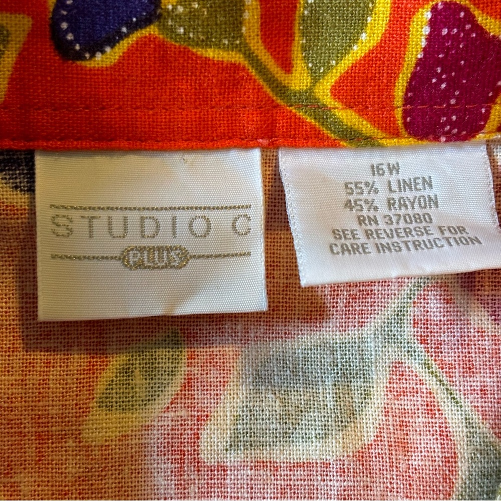 Studio C Plus sleeveless Linen Blend Maxi Button Up Orange Floral Dress Sz 16W - Picture 3 of 9
